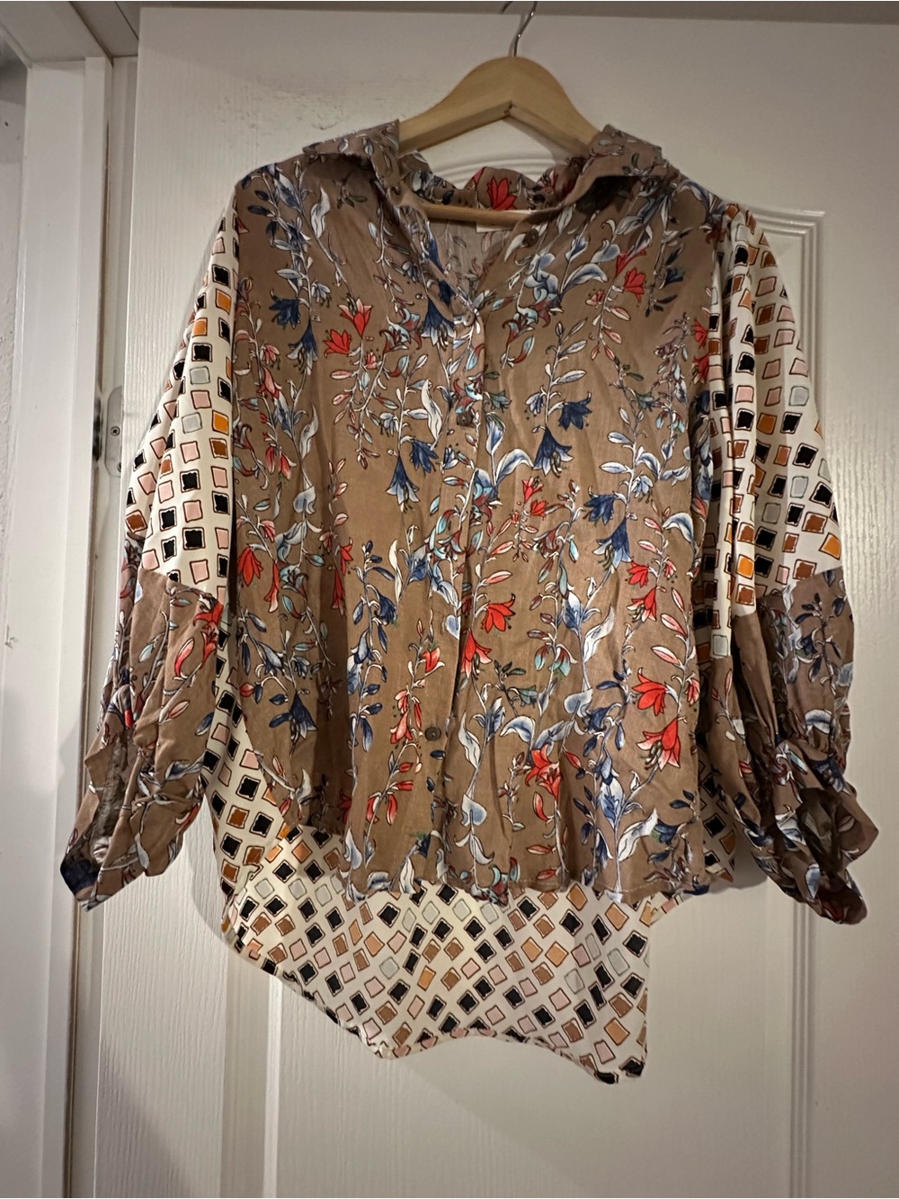 BUCKETLIST Floral & Geometric Mixed-Print Blouse